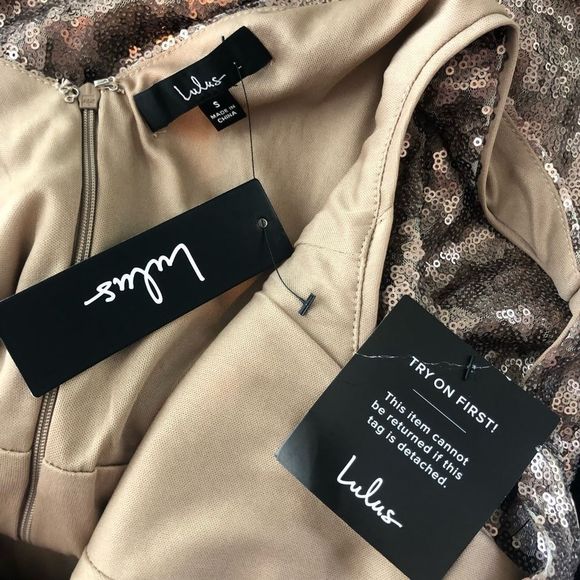 Lulus Champagne Showers Matte Bronze Sequin Bodycon Dress size Small NWT - Picture 10 of 13